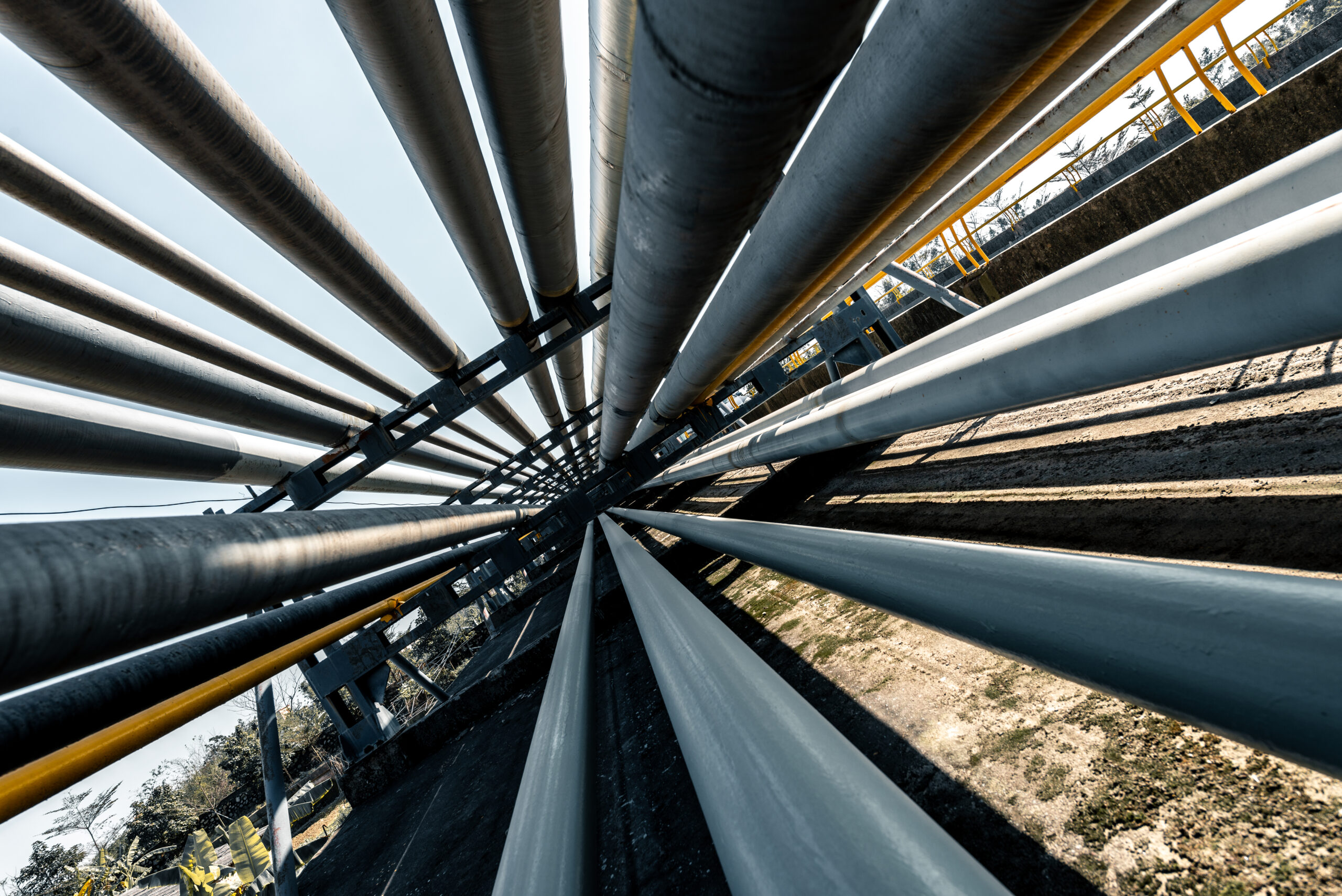 detail of steel light pipeline in oil refinery
